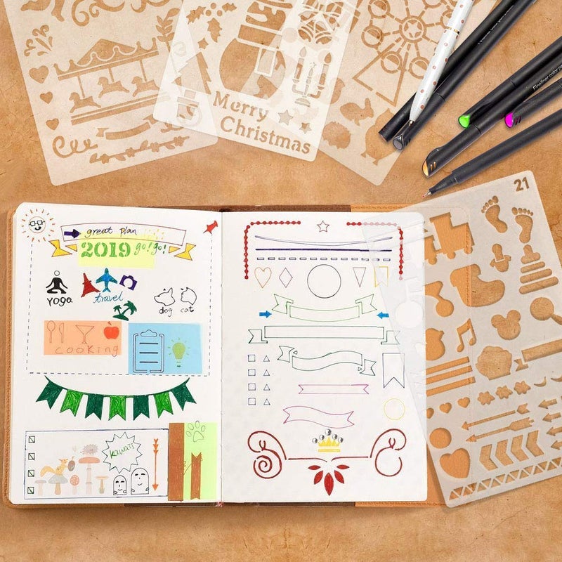 CH HAICHENG 36 PCS Plastic Journal Stencils for Bullet Junk Journal Notebook Diary Drawing Scrapbook Journal Stencil Templates 4x7 Inch - Image 5